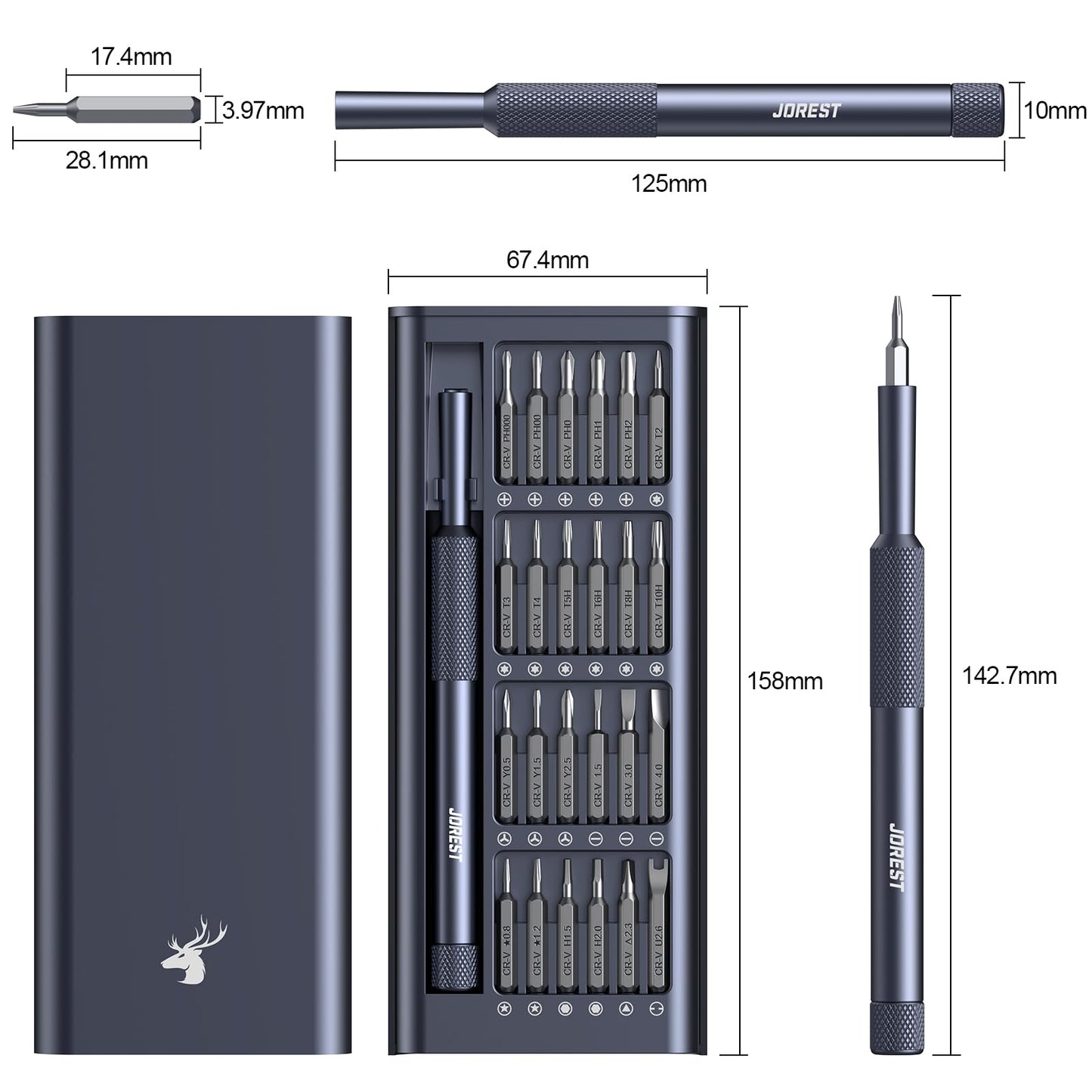 JOREST 25-IN-1 Precision Screwdriver Set, Mini Repair Tool Kit with Torx for Macbook, Computer, Laptop, iPhone, PS5, Xbox, Switch, Glasses, Watch, Ring Doorbell, Electronic, Small Gift Gadget for Men