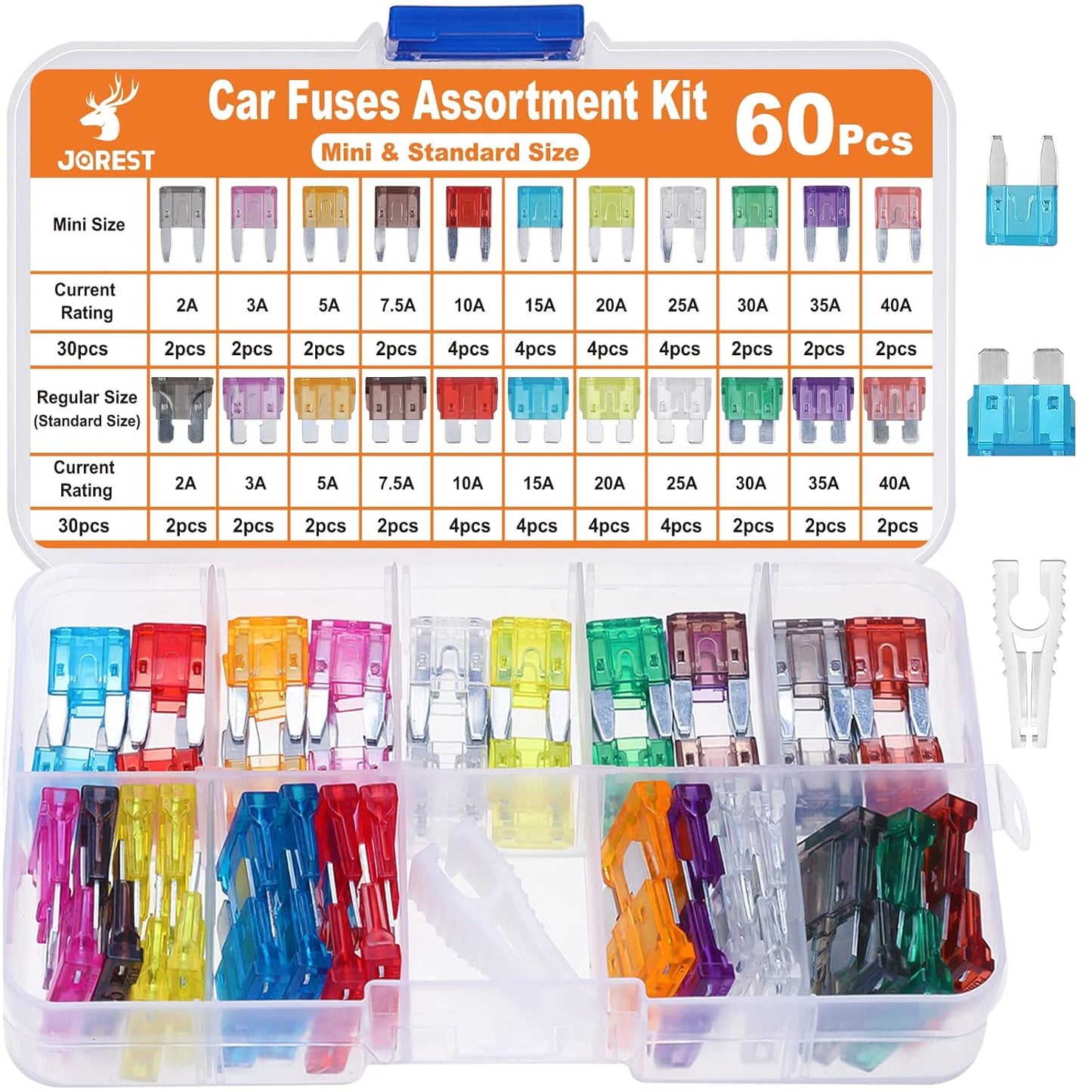 60Pcs mini & medium Car Fuse Assortment Kit